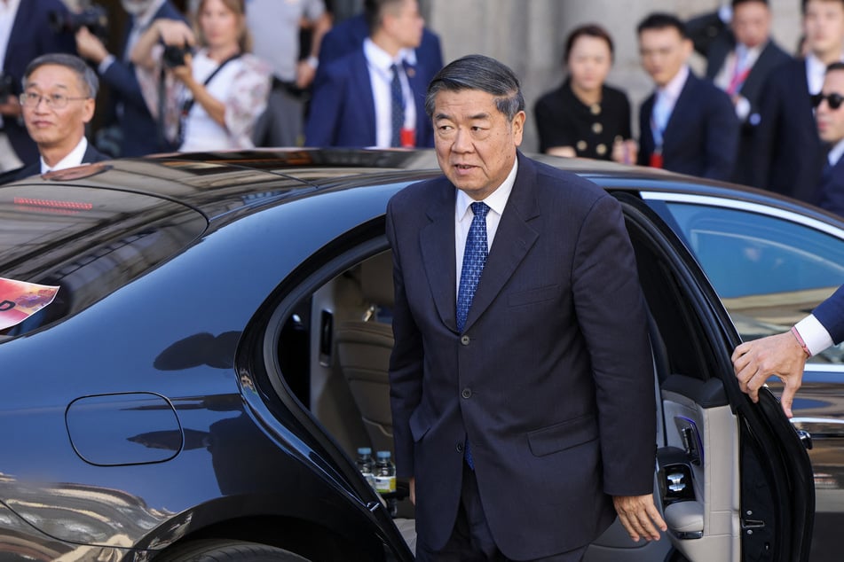 Chinese Vice Premier He Lifeng arrives for trade talks with US Secretary of the Treasury Scott Bessent.