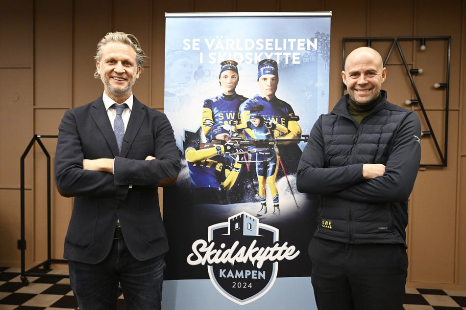 Der Generalsekretär des schwedischen Biathlon-Verbandes Rikard Grip (42, r.) und Stadion-Manager Jan Kowalski (52, l.) präsentierten das Event am Mittwoch.