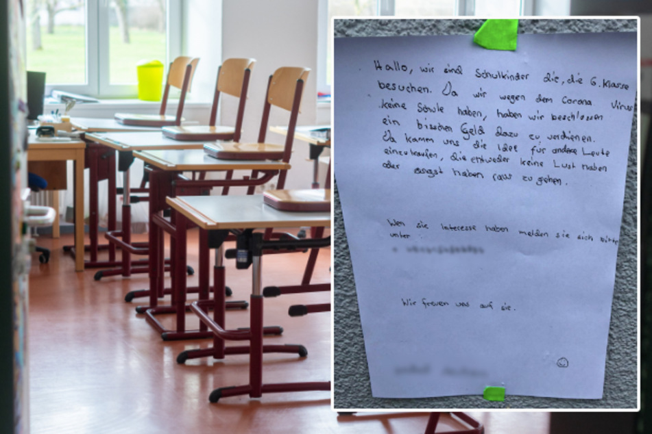 Auf dem im Lehel aufgehängten Zettel stellen die Münchner Schüler ihr Geschäftsmodell vor. (Bildmontage)