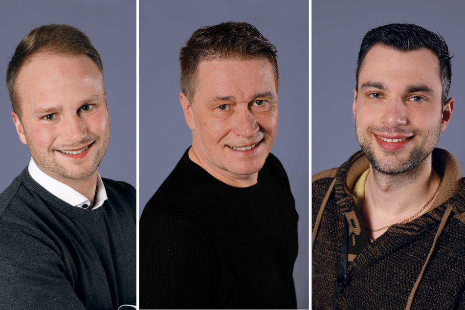 Die "Hochzeit auf den ersten Blick"-Kandidaten Michael (30, l.), Ralf (57, M.) und Robert (35). (Fotomontage)