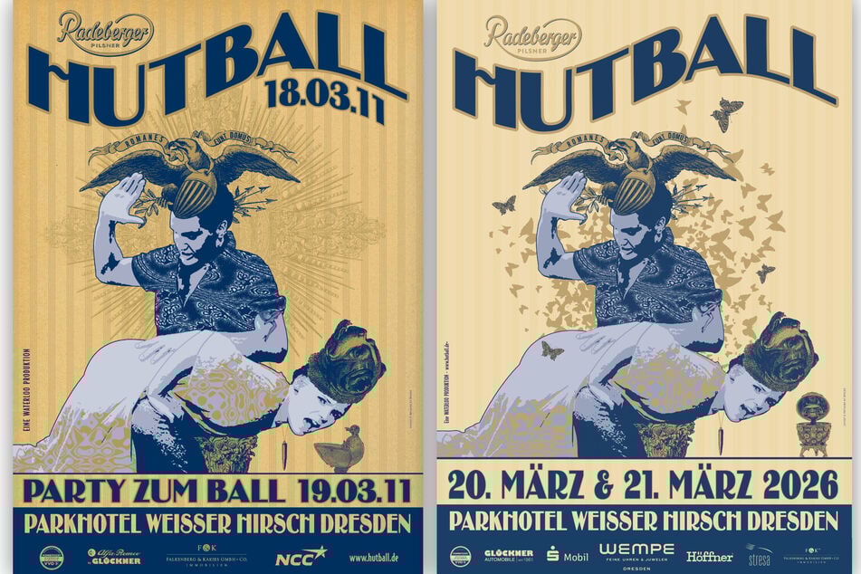 Das Hutball-Poster aus dem Jahr 2011 ist etwas nüchterner gestaltet (l.). 15 Jahre später löst das Motiv von Grafiker Michael Kremer eine Diskussion über Gewalt an Frauen aus.