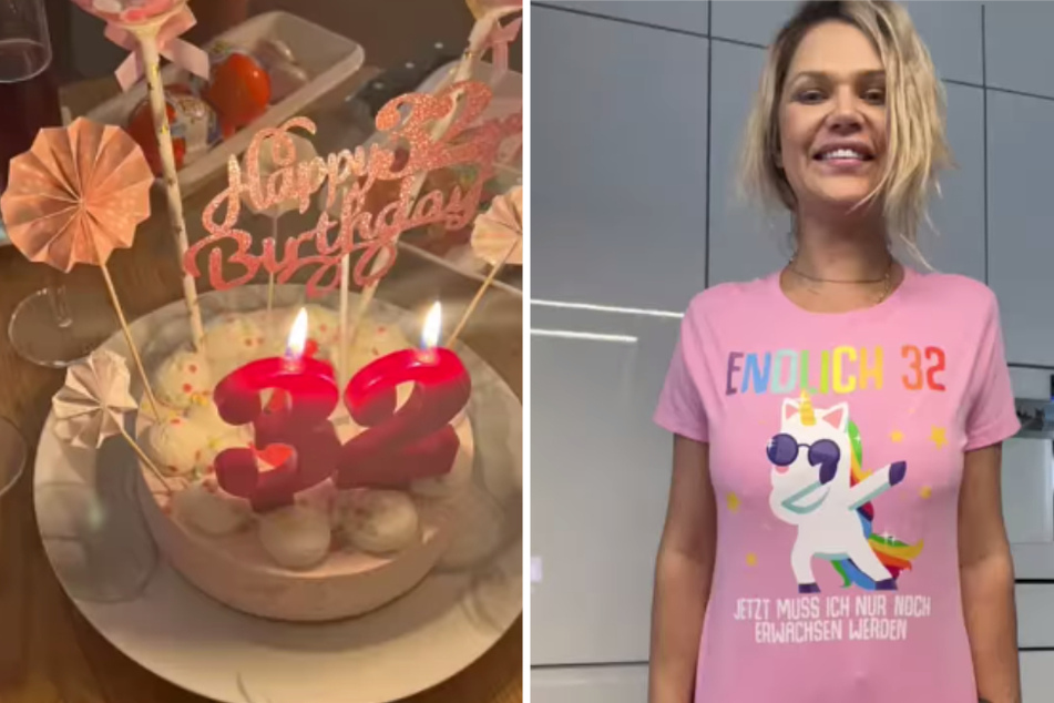 Mit Kindertorte und Einhorn-Shirt: Sara Kulka feierte am Wochenende ihren 32. Geburtstag.