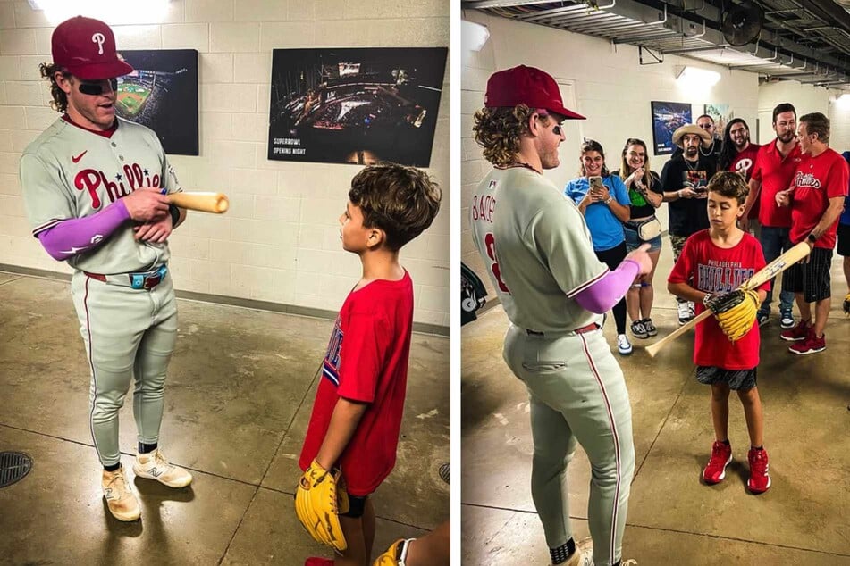 Der Junge behielt zwar den Home-Run-Ball nicht, durfte aber Harrison Bader (31) treffen.