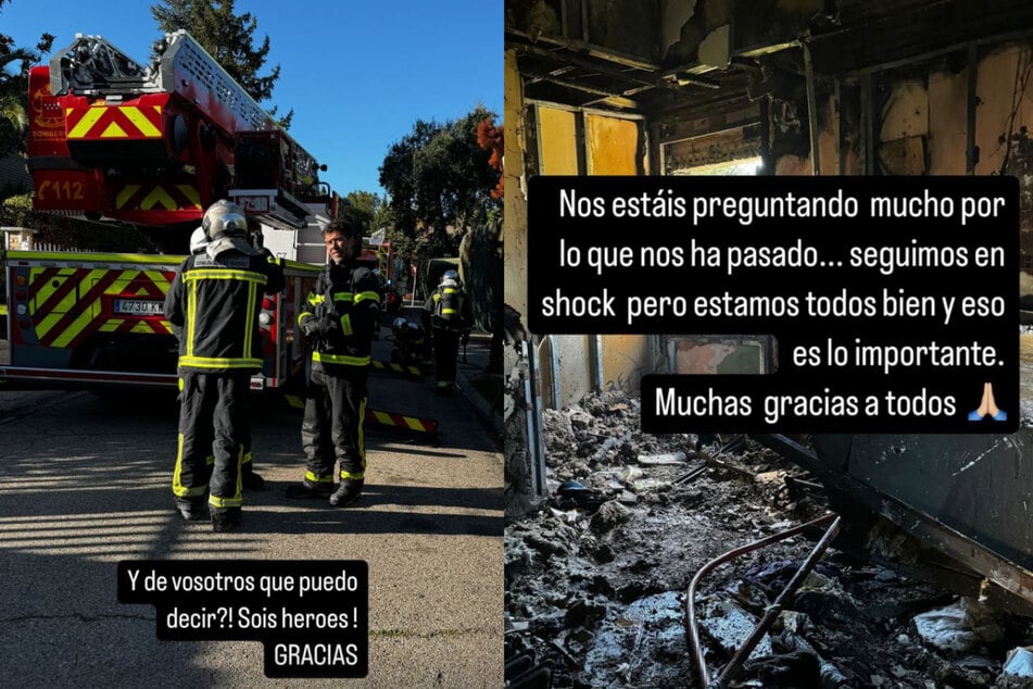 Flavia Natalini, influencer and partner of Borja Mayoral, uploaded pictures to the Instagram platform showing the burned-out interior of the house as well as the emergency services.