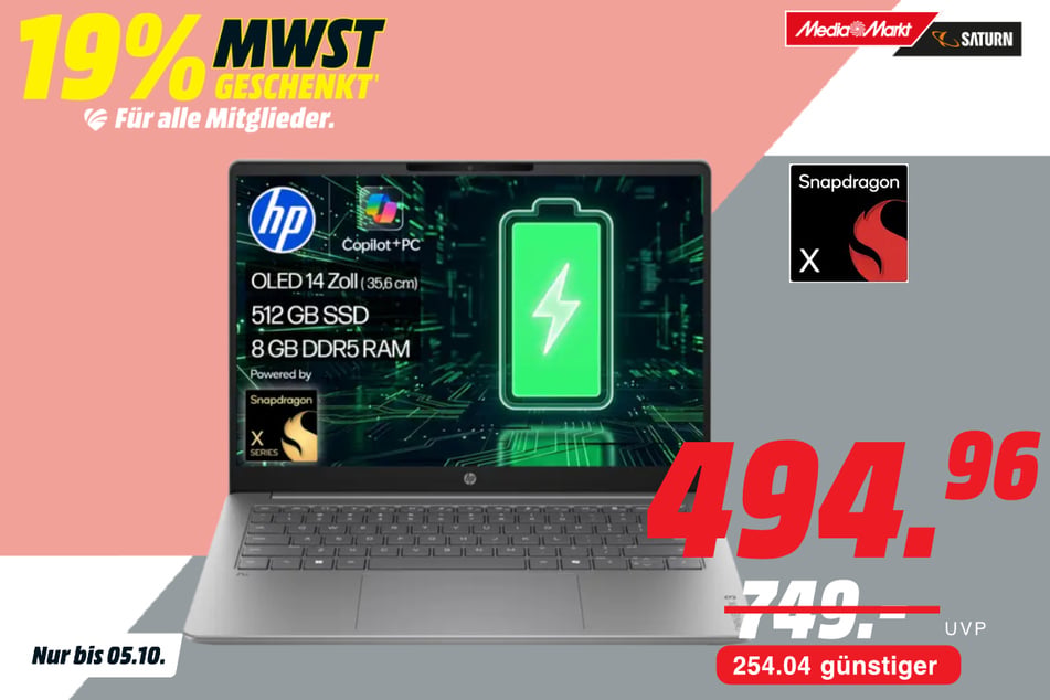 HP-Notebook OmniBook 3 OLED 14-hz0358ngx für 494,96 statt 749 Euro.