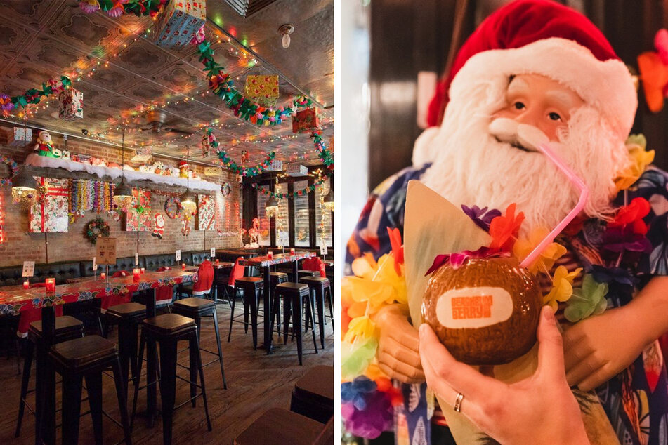 Sippin' Santa's NYC location is a tiki-themed holiday paradise.