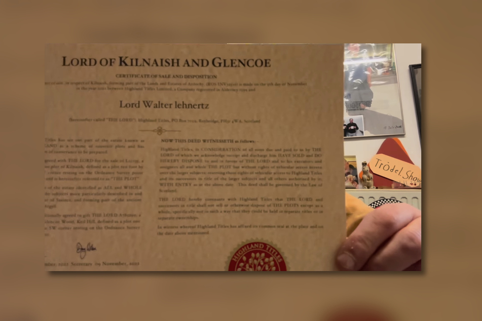 Das offizielle Dokument bescheinigt, dass Walter "Waldi" Lehnertz (55) einen Lord-Titel trägt.