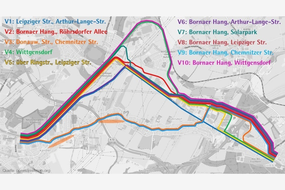 Ein Beratungsunternehmen hat der Stadt diese zehn Routen nach Limbach-Oberfrohna vorgeschlagen.
