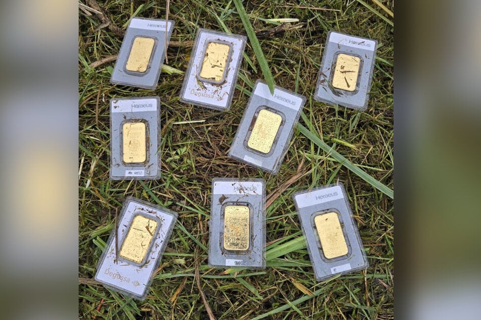 Beim Rasenmähen tauchten zuerst diese acht Goldbarren auf.