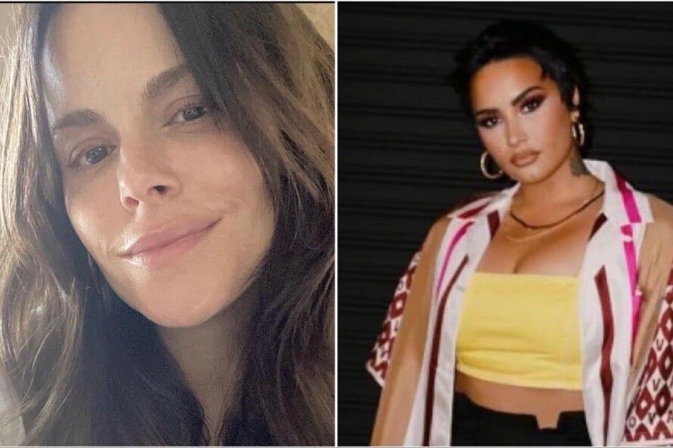 Demi Lovato (r.) and Emily Hampshire (l.) revealed that that they first met when the Demi tried to slide into Emily's DMs.