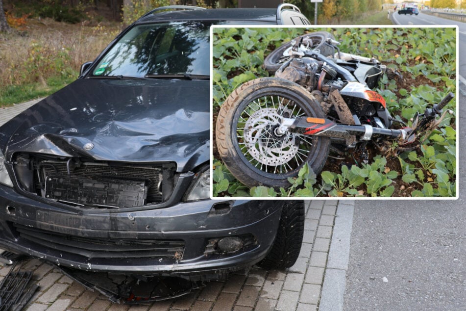 Schwerer Biker-Unfall im Erzgebirge: Staatsstraße komplett gesperrt