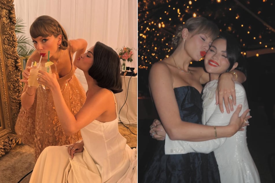 Selena Gomez (r.) shared a peek at Taylor Swift (l.) attending her wedding to Benny Blanco last month in honor of the singer's new album drop.