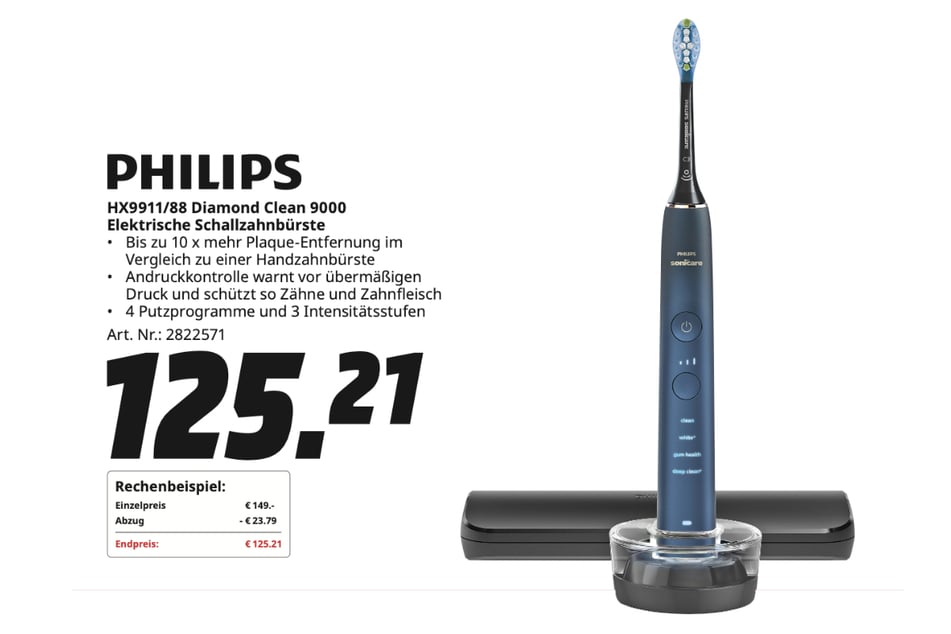 Philips-E-Zahnbürste Sonicare HX9911/88 DiamondClean 9000 Series Special Edition für 125,21 Euro.