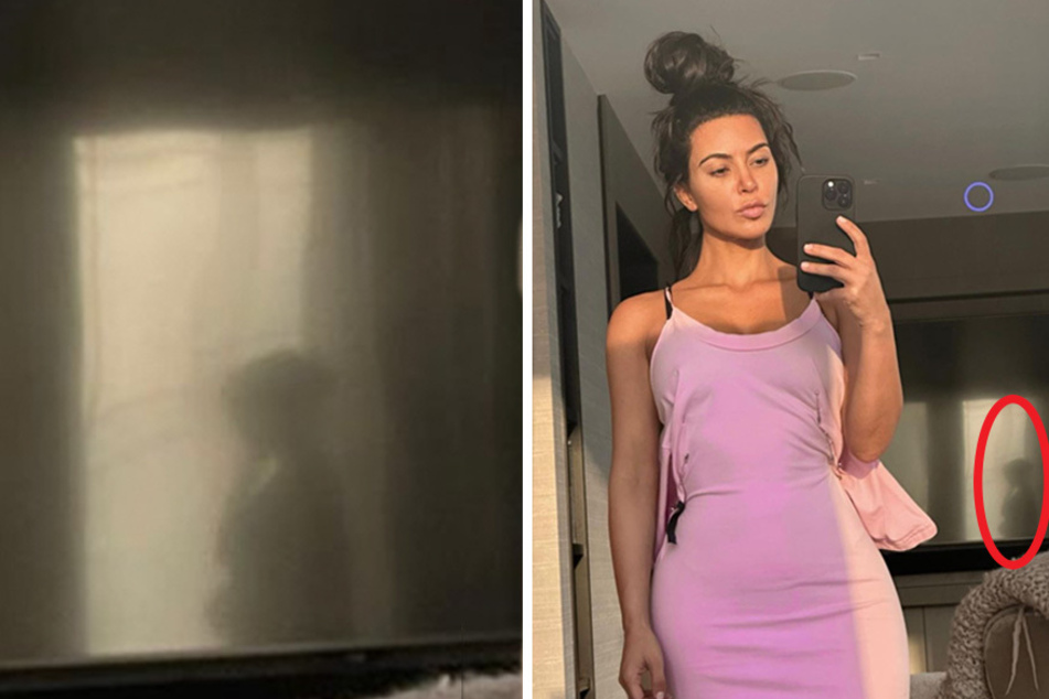 Kim Kardashian seems spooked out after posting a selfie that seems to have a ghostly figure lurking in the background.