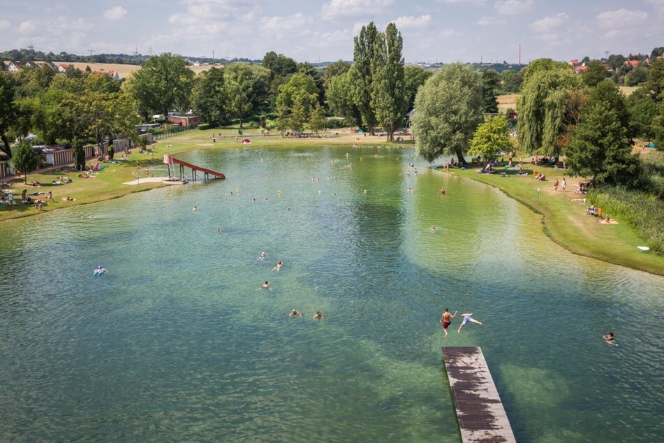 Der große und naturbelassene Badeteich im Naturbad Mockritz begeistert viele Badegäste.