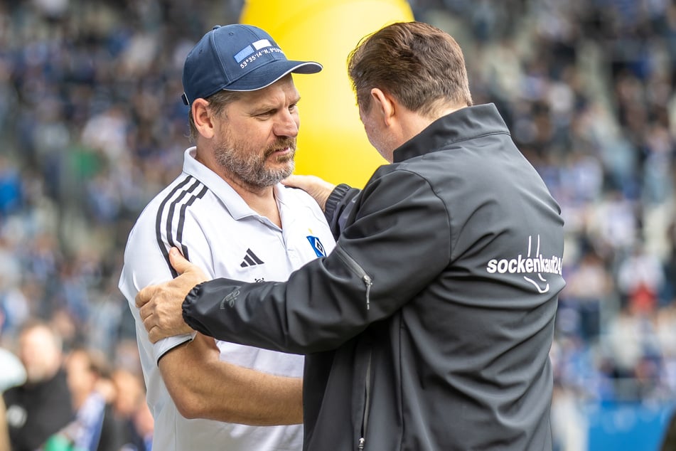 Hamburgs-Trainer Steffen Baumgart (52) und Magdeburg-Coach Christian Titz (53) begegnen sich am Sonntag in der 2. Bundesliga wieder.