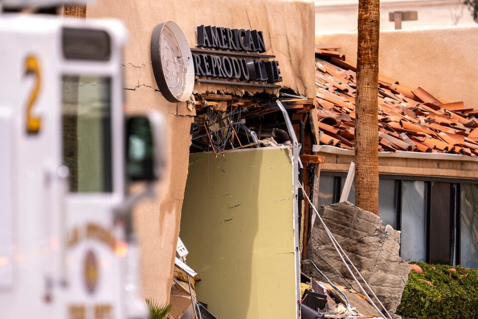 The street side of the American Reproductive Centers clinic is pictured after an explosion being investigated by law enforcement as an intentional act of violence in Palm Springs, California, on May 17, 2025.