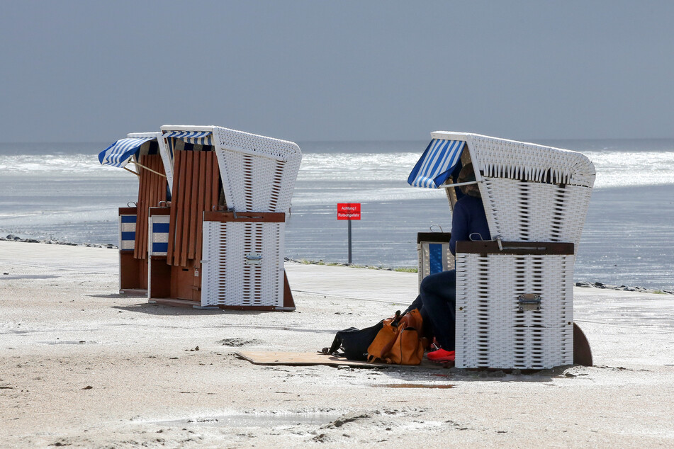 Ausflügler sitzen in einem Strandkorb an der Nordsee in Büsum. Dort startet jetzt das vierte Modellprojekt.
