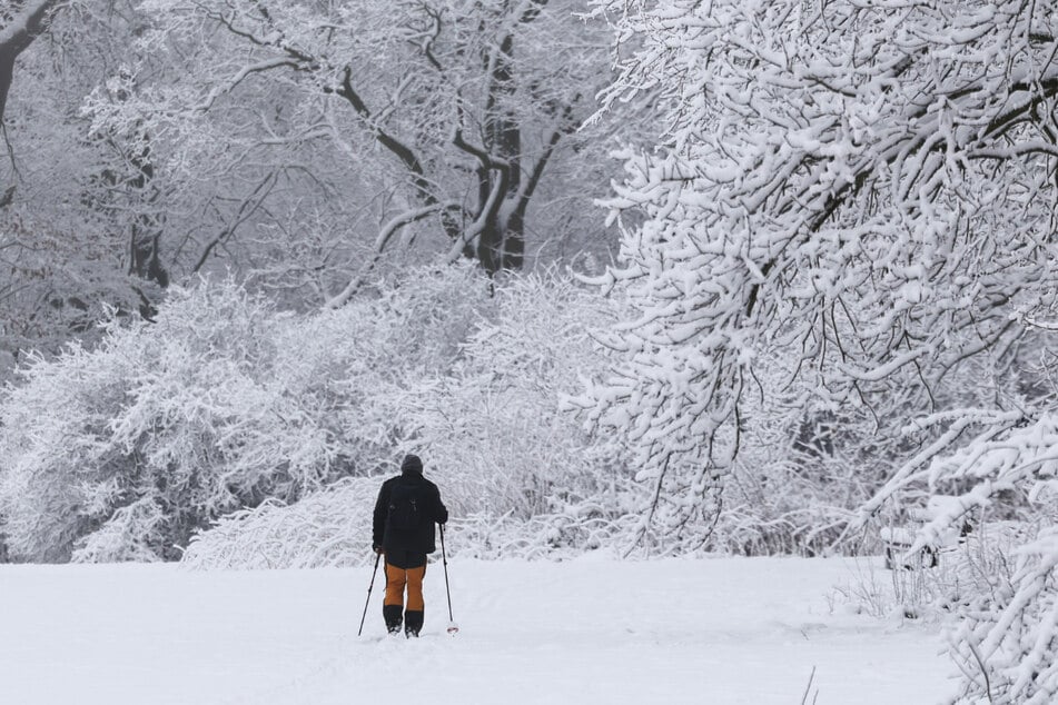Im Jenischpark in Hamburg haben Wintersportler schon ihre Langlaufskier ausgepackt.