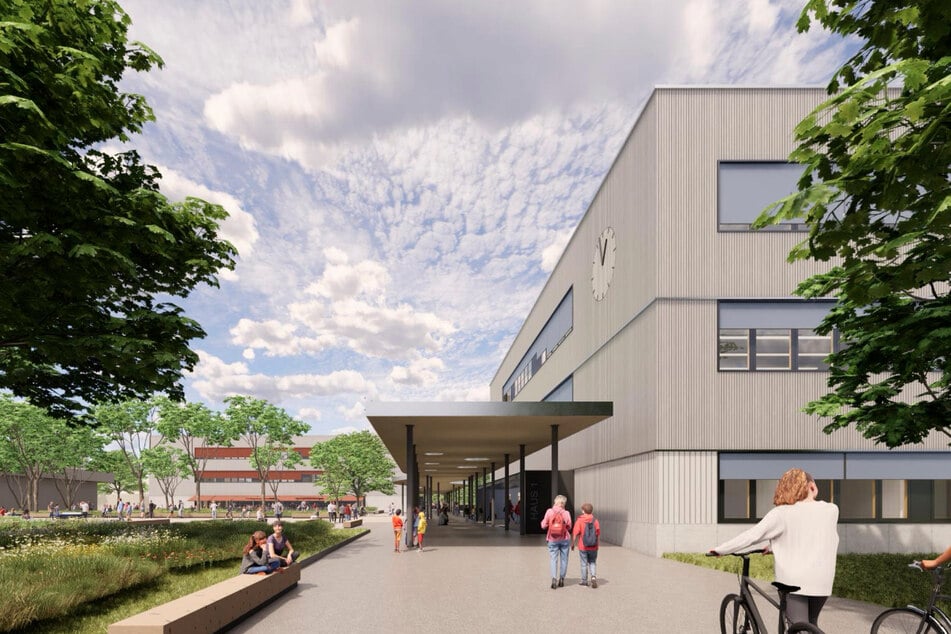 Diese Ansicht soll man von der Holbeinstraße aus haben. Am Standort wird es auch eine Bibliothek, Mensa und Aula geben.