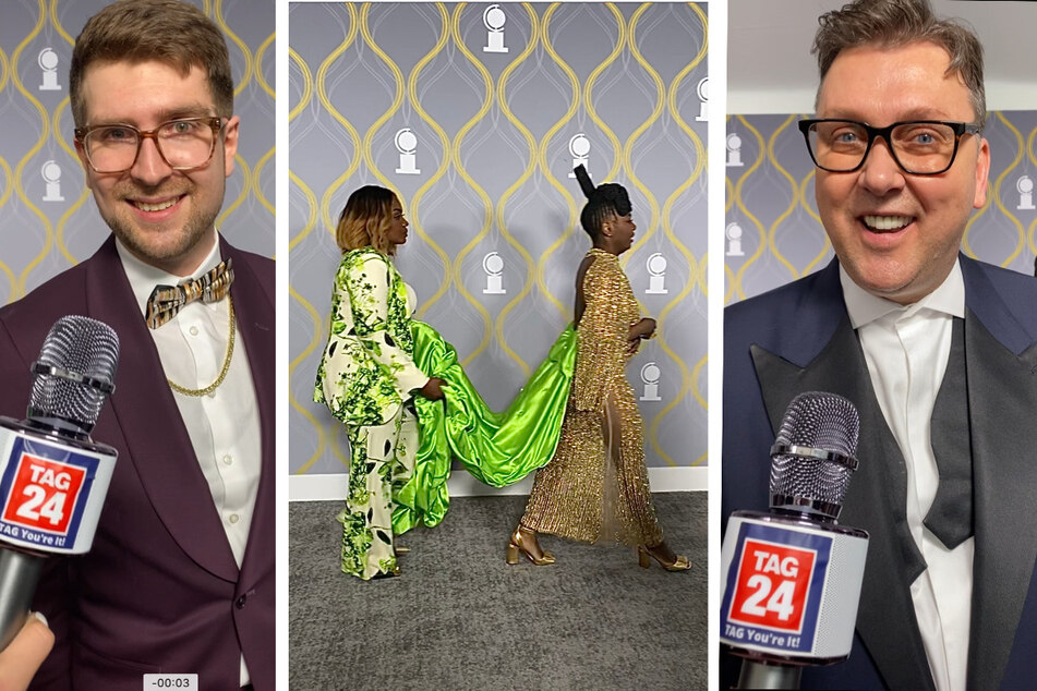 Nominees Charlie Rosen (l.) and Warren Carlyle (r.) spoke to the TAG24, while Joaquina Kalukango (c.) – nominee for Best Performance by an Actress in a Leading Role in a Musical – got some red carpet assistance for her dress, which was designed by her sister.