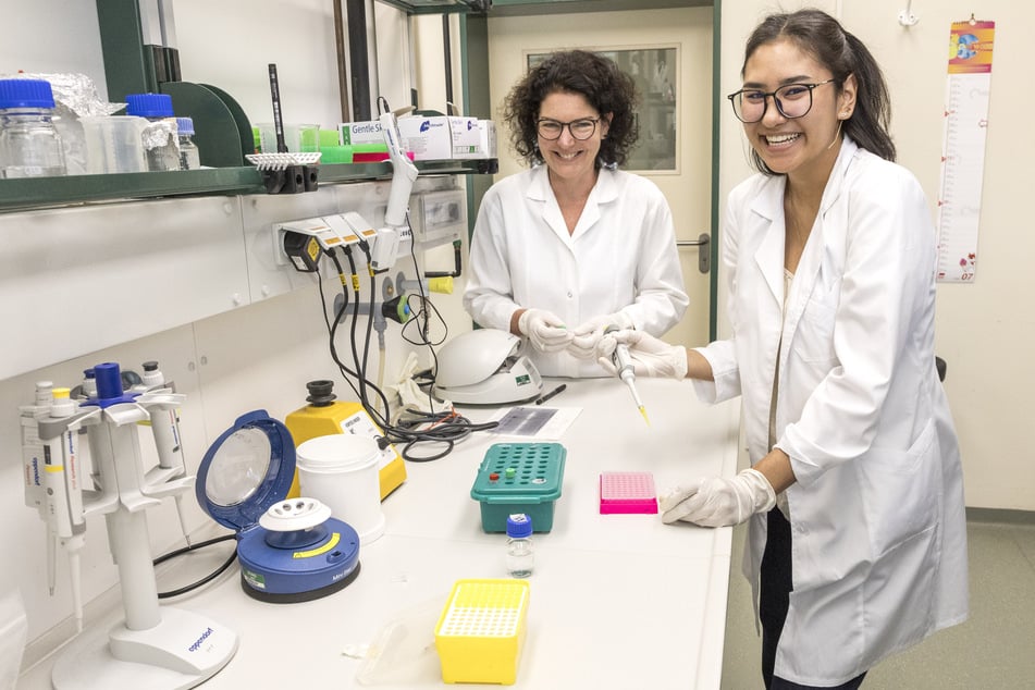 Gemeinsame genetische Analyse am Julius-Kühn-Institut: Dr. Stefanie Reim (51, l.) und Doktorandin Ulzhan Manapkanova (24) aus dem Kaukasus.