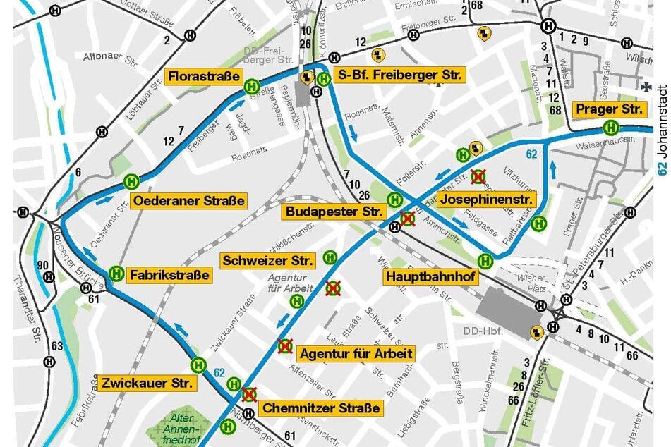 So wird der veränderte Fahrplan der Busslinie 62 am kommenden Wochenende aussehen.