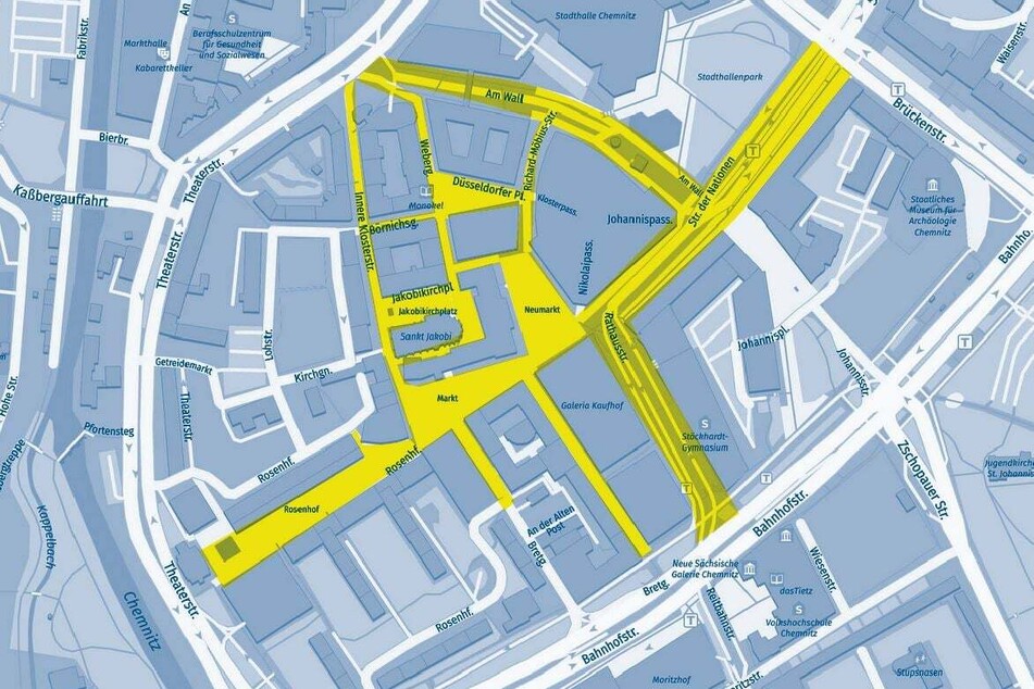 Diese Karte veröffentlichte die Stadt Chemnitz am Dienstag. In der gesamten Innenstadt muss ab sofort ein Mundschutz getragen werden.