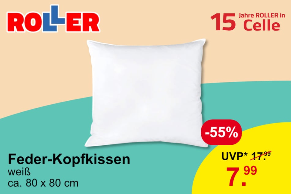 Feder-Kopfkissen
für 7,99 statt 17,99 Euro (UVP)*.