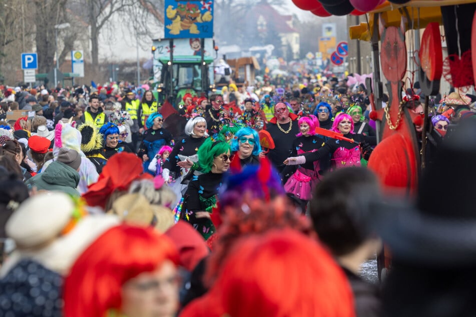 Ausgelassene Stimmung, fantastische Kostüme: Beim Straßenfasching in Radeburg herrschte tolle Stimmung.