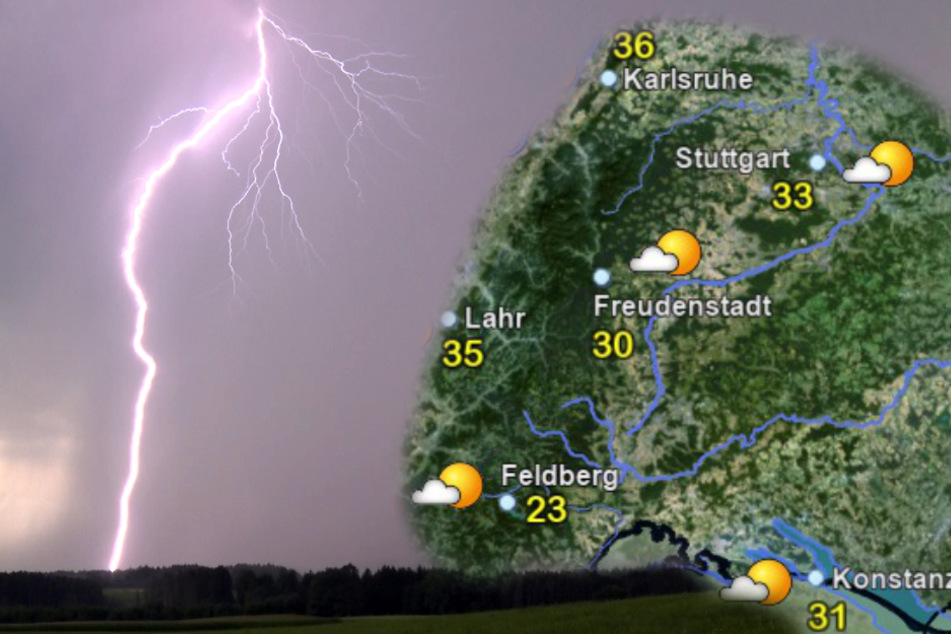 Im Laufe des Montags werden in Teilen Baden-Württembergs kräftige Hitzegewitter erwartet. (Fotomontage)