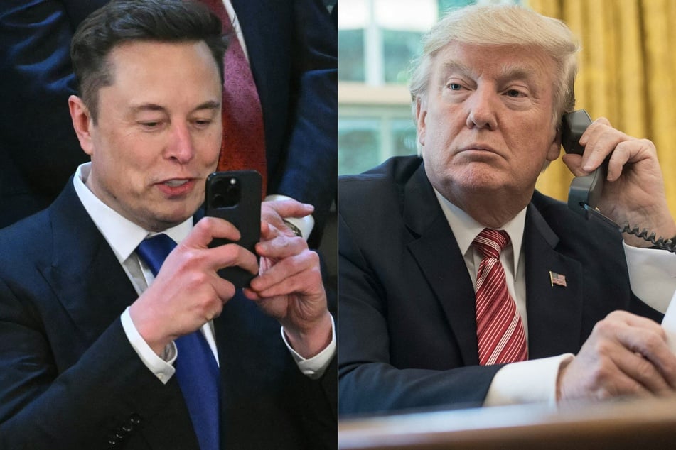 Donald Trump (r.) posted on Truth Social that Elon Musk has gone "completely off the rails" as their fallout continues.