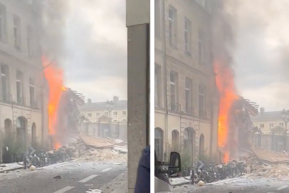 Witness videos circulated on Twitter showing flames in the explosion in central Paris.
