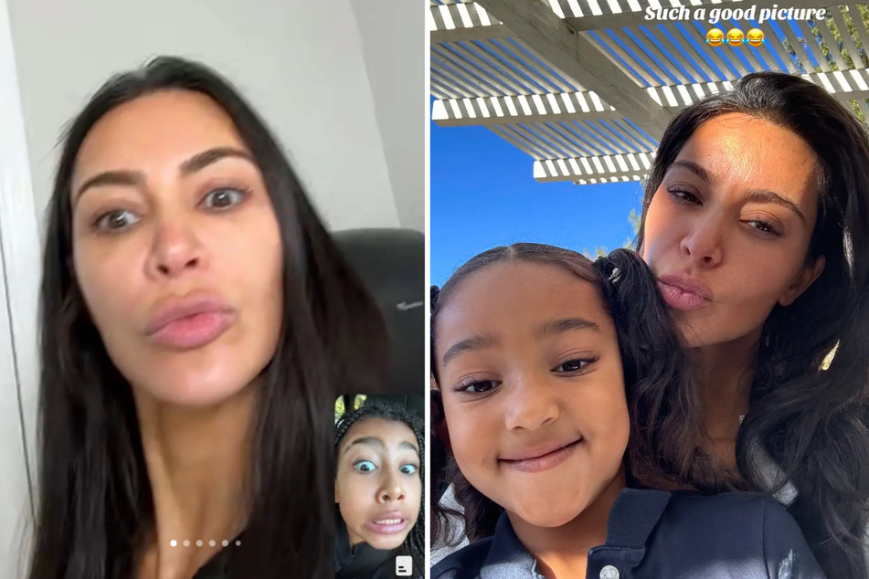 Kim Kardashian seen makeup-free in a new TikTok shared by her oldest daughter, North (second from l).