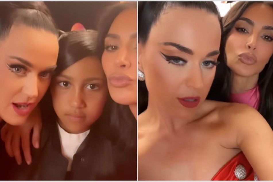 Kim Kardashian's daughter North West (center l) made a surprise appearance on stage with Kay Perry (l) over the weekend.