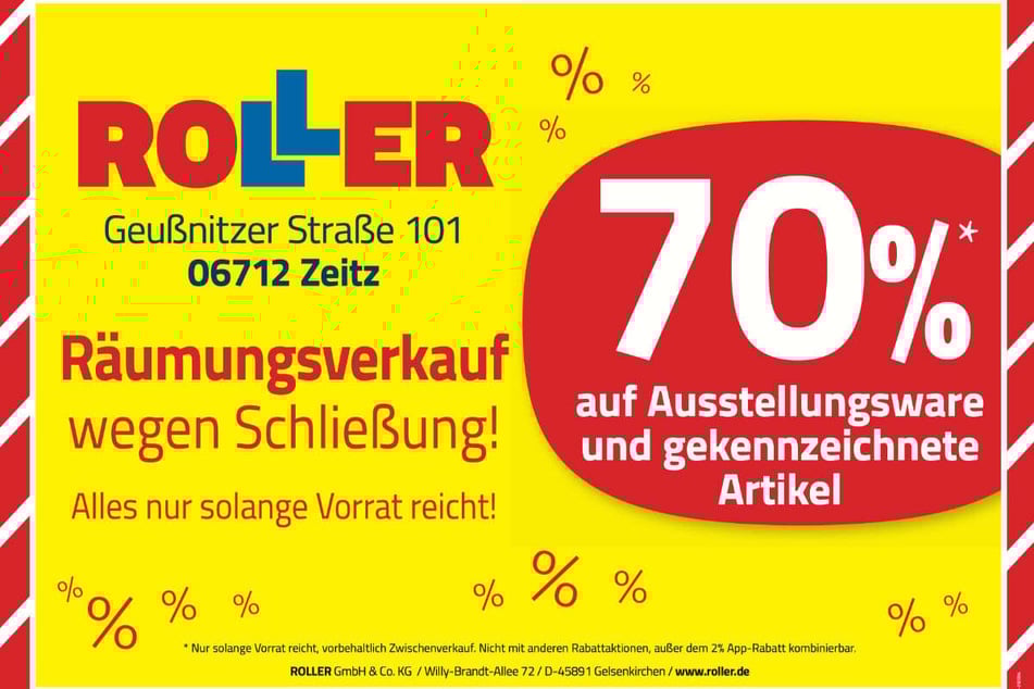 Während des Räumungsverkaufs bei ROLLER in Zeitz warten jetzt 70 Prozent Rabatt¹ beim Möbelkauf.