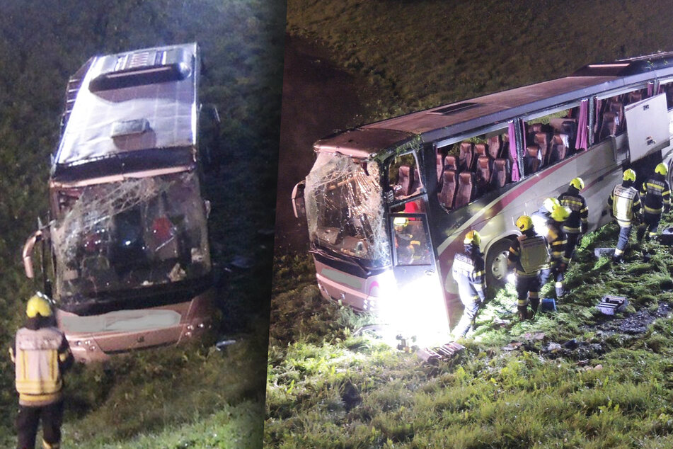 Reisebus rutscht von Schotterweg und überschlägt sich: Zwei Dutzend Verletzte!