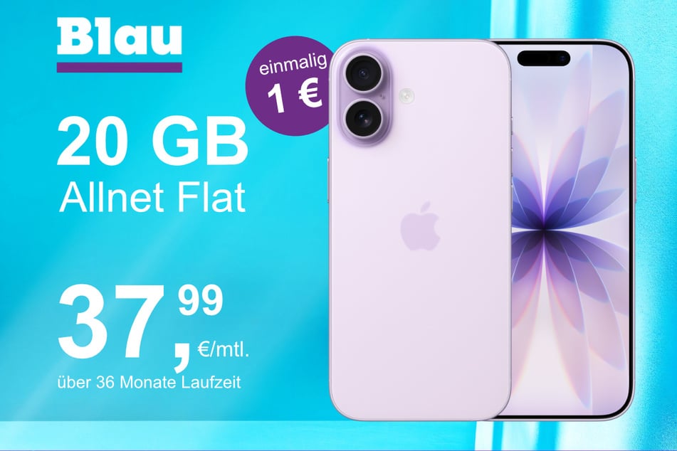 Das iPhone 17 im Blau Allnet M für einmalig 1 Euro.