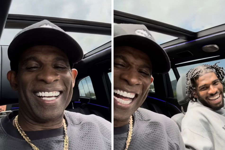 Deion Sanders (l.) and his son, Shedeur, are going viral on social media with a video in their luxurious Mercedes-Maybach, which retails for a whopping $200,000.