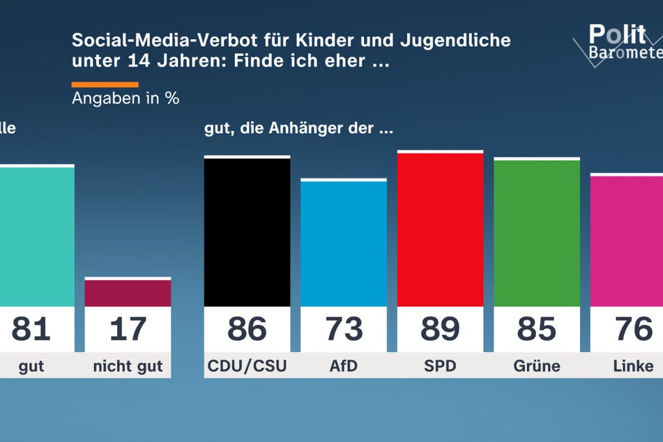 Eine klare Mehrheit spricht sich für ein Social-Media-Verbot für Kinder und Jugendliche unter 14 Jahren aus.
