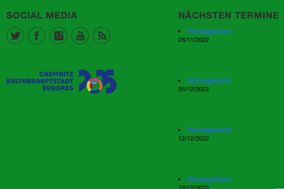 Auf der Internetseite der Chemnitzer "Basis" wird das Kulturhauptstadt-Logo verwendet. Die CWE stört sich daran - vor allem, weil das Logo neben einer Terminliste für die nächsten Montagsdemos steht.