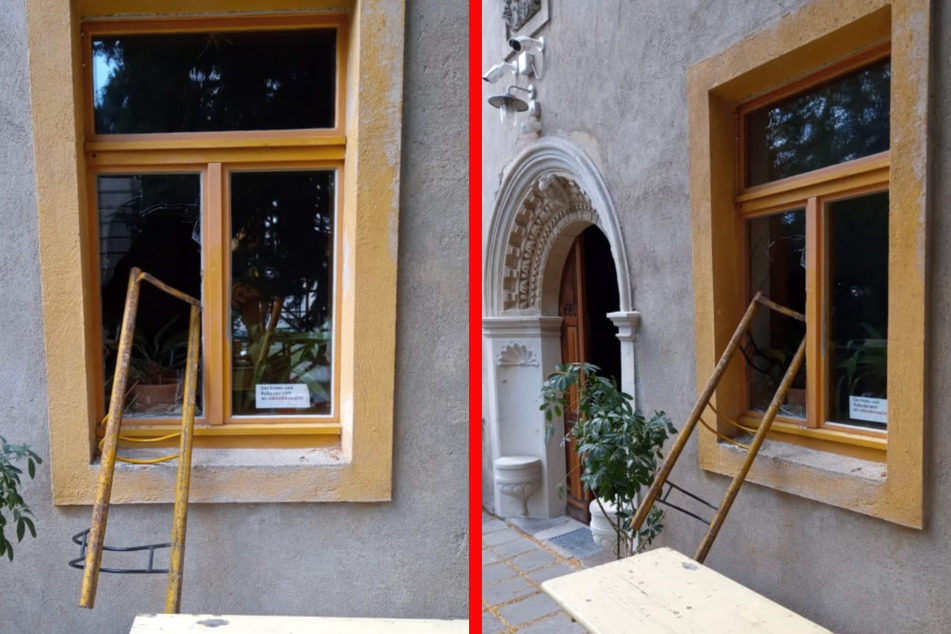 Die zerstörten Fensterscheiben legen Zeugnis über den Angriff auf das NDK in Wurzen ab.