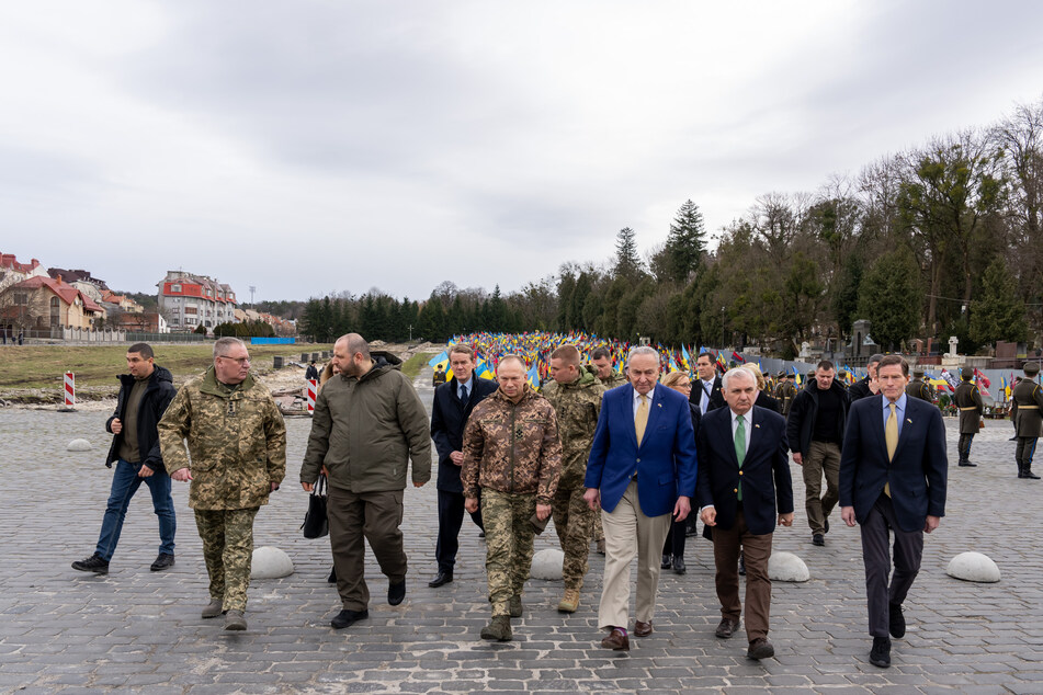 Senator Chuck Schumer is visiting Lviv, Ukraine, as he seeks to pressure fellow members of Congress to support additional military funding for the country.