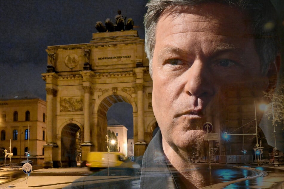 Im Bundestagswahlkampf 2025 haben die Grünen ihren Kandidaten Robert Habeck (56) ans Siegestor in München projiziert.