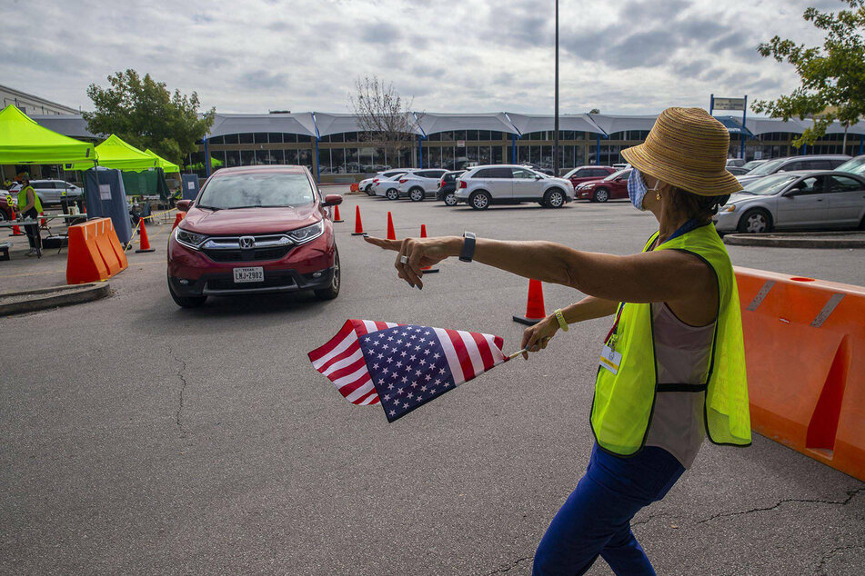 A drive-thru voting site operates in Texas during the 2020 election.