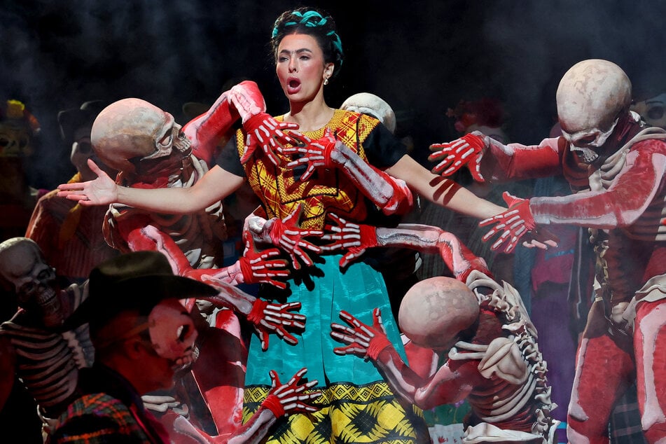 Mezzo-soprano Isabel Leonard as Frida Kahlo performs on stage during a dress rehearsal of Gabriela Lena Frank's El Ultimo Sueno de Frida y Diego at the Metropolitan Opera House in New York on May 11, 2026.