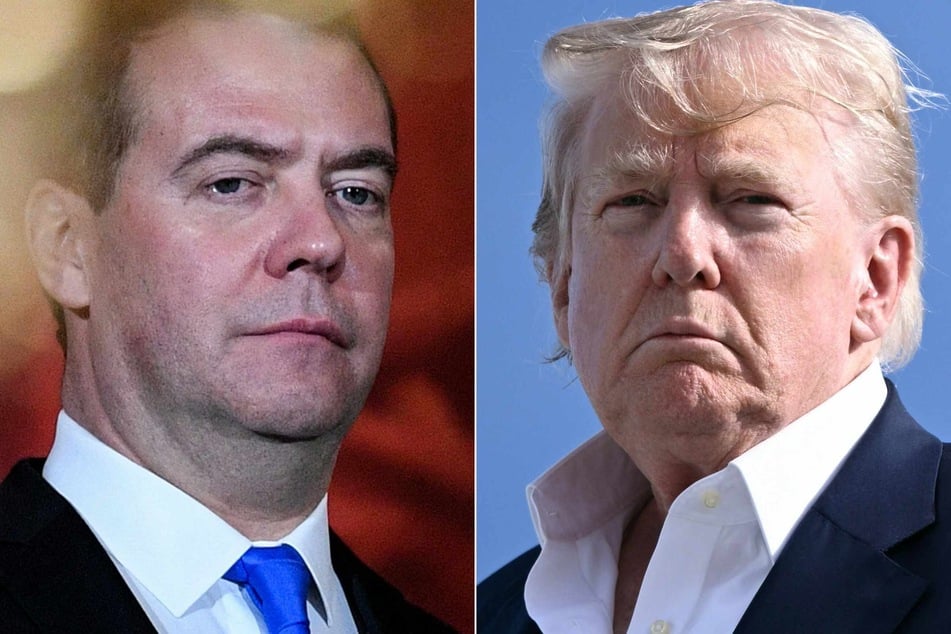Russia urged caution on Monday after US President Donald Trump (r.) said he would deploy two nuclear submarines following an online fight with former Russian president Dmitry Medvedev (l.)
