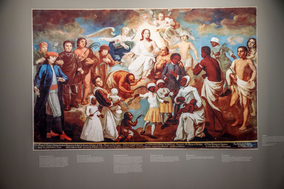 Das Gemälde von Johann Valentin Haiti (nach 1747) zeigt jene Männer und Frauen, die als Erste ihres Volkes von den Herrnhutern missioniert wurden.