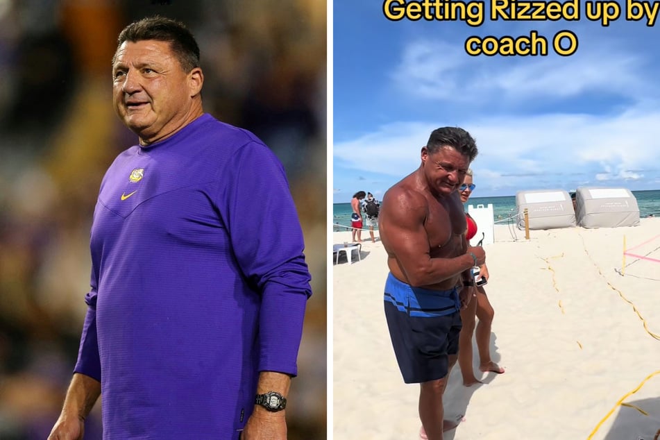 Former LSU football head coach Ed Orgeron is going viral for his muscled-up beach body in a clip that has garnered over 3 million views on social media.