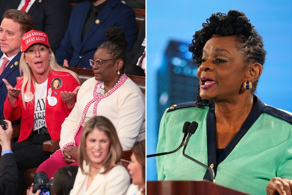 Representative Gwen Moore (r.) recently shared her experience with sitting next to her colleague Marjorie Taylor Greene (l.) during the State of the Union.